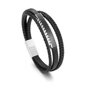 Forclet Gravírozható Díszes szélű nemesacél és bőr karkötő