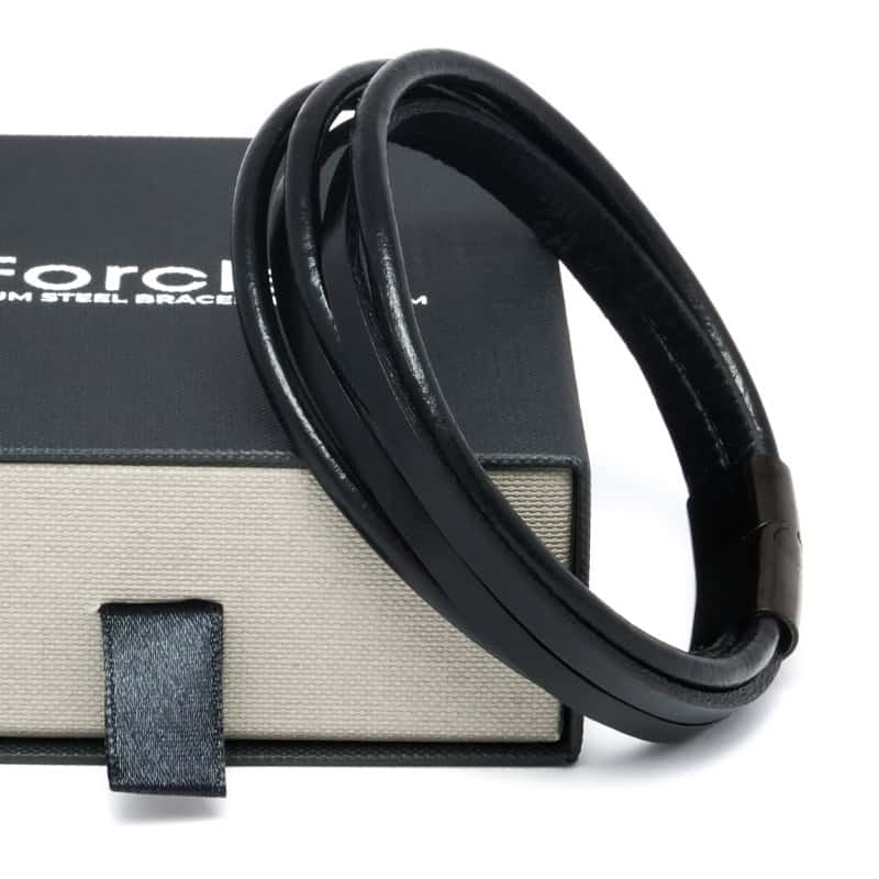 Forclet Minimalista Fekete nemesacél és többsoros bőr karkötő - Image 3