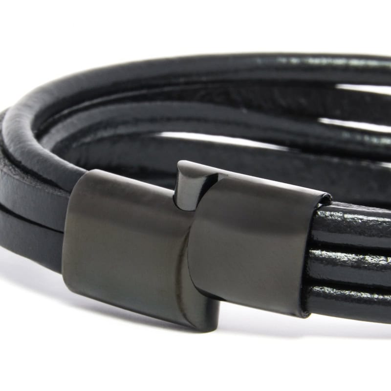 Forclet Minimalista Fekete nemesacél és többsoros bőr karkötő - Image 6